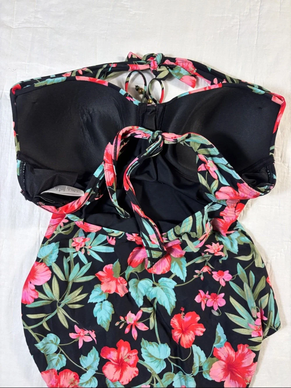 Coco Reef Spiced Tropical Floral Halter Top Tie-Back Underwire Bra 36DD/38DD - Picture 10 of 12